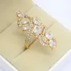 Luxury White Zircon Gold Color Jewelry Sets for Women Bridal Hoop Earrings Necklace Pendant Rings Gift Box H1022