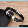 Bracelets Jewelry Punk Leather Men Charm Stainless Steel Magnet Mens Jewelry 12 Style Natural Round Stone Beaded Bracelet Friend Gift Drop D