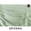 KPYTOMOA Women Chic Fashion med draperad rufsad asymmetrisk minikjol Vintage Hög midja Baksäckare Kvinnliga kjolar Mujer 210311