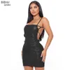 Seadlinda PU искусственной кожи Sexy Backblob Bodycon мини-платье для женщин крест сплошной без рукавов клубная одежда Camis Sling Outfits Y1006