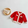 Printemps bébé filles 2 pièces ensembles laine fronde rouge body + pull manteau dame Style né vêtements E6032 210610