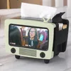 Tissue boxes servetten retro tv creatief doos desktop papieren telefoonhouder dispenser opslag servet case organisator met tandenstoker