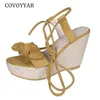 Covoyyar 2021 Romplattform Sandaler Ankelrem Öppen Toe High Heels Pumpar Summer Fashion Wedges Bow Shoes Woman Sets Up WSS443