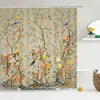 Cortinas de ducha de pájaros de flores de estilo chino Baño impermeable Tela impresa en 3D con ganchos Decoración 211119