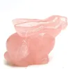 Artisanat en cristal de guérison naturel fabriqué à la main Rose Reki Quartz Figurines de lapin Statue animale