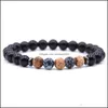 Perlé, Strands Bracelets Jewelryladies Bracelet 8Mm Lava Rock Aromathérapie Anxiété Huile Disperser Poignet Tressé Corde Pierre Naturelle Yoga Perle