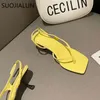 SUOJIALUN Narrow Band Ankle Strap Women Sandals Summer Fashion Brand Thin Med Heels Gladiator Sandal Shoes Ladies Pump Shoes K78
