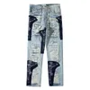 Jeans para hombres High Street Hole Fringe Bordado Pantalones para hombre Bloque de color Borla Ripped Retri Denim Pantalones Oversize Baggy Jean235H