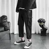 Funkcjonalne spodnie ładunkowe męskie letnie cienkie proste luźne uczucie sznurków japońskich studentów Hip-hop dziewięć punktów casual spodnie 210526