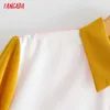 Tangada Dames Kleur Blok Chiffon Shirts Lange Mouw Elegante Kantoor Dames Werkkleding Blouses BC51 210609