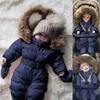 Overalls Baby Kleidung Winter Strampler Daunenmantel Säugling Mädchen Jungen Schneeanzug Fell Kapuze Warme Oberbekleidung Overall Geboren Overalls Mäntel