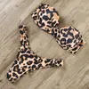 Bandeau Bikini Stroje kąpielowe Kobiety Swimsuit Sexy Stringi Wzburzyć Zestaw Push Up Suit Suit Side Brazylijski Leopard 210702