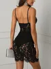 Sexy Black Lace Summer Dress femmes Backless Strap perspective Dress élégant vintage Night club Party robes Vestido vêtements Nouveau 210303