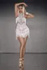 Vrouwen sexy witte franjes jurk stretch mouwloze outfit skinny kostuum festival verjaardag prom-show uit één stuk show