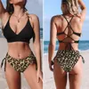 Bikini Leopard Купальник для купальника Женщины Кружева Купальника Летняя Пляжная одежда Женская Бразильская Набор Галстук-Красивые Купальники 210621