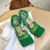 Top quality fashion luxury women's sandals summer outdoor Ladies high heels shoes designer lace-up party sandal green yellow silver red black size 35-41