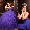 2021 violet volants robes de Quinceanera robe de bal chérie cristal perles grande taille tulle à plusieurs niveaux doux 16 robe De 15 Anos fête formelle bal robes de soirée