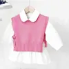 Wiosna Jesień Baby Girls Sweet Candy Kolor Dzianie Sweter Kamizelki Koszule Odzież Ustawia Dzieci Koreańska Bluzka Outfits 211025