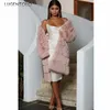 Women's Fur & Faux Lugentolo Long Coat Women Plus Size Thick Warm Winter Fashion Wide-waisted Open Stitch O-Neck Teddy