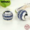 100% 925 Sterling Silver Pave Lights Blue Clear CZ Charm Pärlor Fit Original WST Armband Autentiska Fine Smycken Q0531