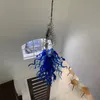 Lámpara colgante moderna Lámparas de araña de vidrio soplado a mano azul grande Bombilla LED Chihuly Escalera larga de lujo Sala de estar Loft Decoración artística 60 o 64 pulgadas