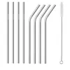 6*215mm Colorful Stainless Steel Straws Reusable Straight and Bent Drinking Straw Cleaning Brush for Home Kitchen Bar