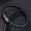 Bangle Drop Men Sieraden Punk Zwart Blue Gevlochten lederen armband voor roestvrijstalen magnetische gespannelijke polsband geschenken