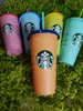 Starbucks mugg 24oz 16oz/710 ml tumbler plast återanvändbar klar dricka platt botten kopp pelare form lock halm bardian dhl 100 st