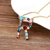 26pcs/Lot Personal Name Letter Necklace Rainbow Copper CZ Initials Alphabet Women Girls Gorgeous Family Jewelry Gift