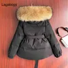 Lagabogy Winter Frauen Mantel Dicke Warme Große Echtpelz 90% Weiße Ente Unten Parka Weibliche Mit Kapuze Puffer Jacke Mit Gürtel 211108