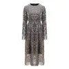 PERHAPS U Glitter Elegant Club Party O Neck Gray Sequined Bling Long Sleeve Knee Length Autumn Spring Dress D0906 210529