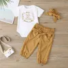 Summer Children Sets Casual Boys Short Sleeve O Neck Print Tops Bow Dot Long Pants Headwear Clothes 0-12M 210629