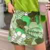 Handgeschilderde Groene Y2K Rok Meisjes Zomer Chique Mode Bloemen Gedrukt Hoog getailleerd Mini Rokken voor Dames Casual Streetwear 210619