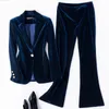 Women's Two Piece Pants Black Gold Velvet Suit Two-piece Plus Jacket 2022 Spring And Autumn Elegant Temperament Slim K2586