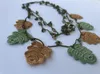 Turkish Oya Crochet Leaves with Natural Stones Necklace Authentic Handmade Hand Knitted Boho Jewelry