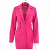 Abito blazer primaverile Cappotto con cintura colletto rovesciato Casual donna Giacca tasca manica lunga rosa Abito singolo Abiti femminili 211019