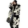 Winter Fur Coat Women Windbreaker Color Matching Long Imitation Female Loose Thick Warm Hooded Jacket 211130