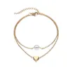 Charm Bracelets Jewelry S1418 Fashion Double Layer Heart Anklet Chain Alloy Beads Ankle Bracelet Beach Anklets Foot Chains Drop Delivery 202