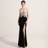Robes de bal V-Col Longueur - Robes de soirée Velor Longue Robe pour Femmes Party avec Split
