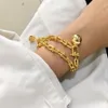 Europa amerika mode stil smycken sätter dam kvinnor mässing graverade brev boll lås hänge 18k pläterade guld U-form kedja örhängen armband halsband