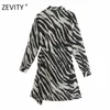 Zevidade Mulheres Vintage Animal Textura Impressão Sashes Mini Vestido Fêmea Batwing Manga Kimono Vestido Chique Casual Slim Vestidos DS4266 210303