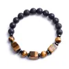 Bracelet de pierre volcanique carré Amethyst Blue Agate Tiger Eye Stone Ball Bead Energy Stone Bracelet