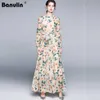 Banulin 2021 Summer Fashion Runway Boho Maxi Dresses Women's Long Sleeve Flowers Print Holiday Elegant Party Long Dress X0621