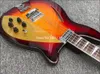 4005 4 ciągi tytoniu Sunburst Fire Glo Jazz Electric Bass Guitar Semi Hollow Ciało, Pojedyncze otwór F, Gold Sparkle PickleGuard, Wiązanie szachownica, Sprzęt chromowany