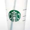 Novas canecas da Starbucks 24oz/710ml Tumbler de pl￡stico reutiliz￡vel bebida clara bebida de baixo para o pilar de copo de pilar de pilar canecas de palha de palha
