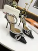 Designer Luxus Kleid Schuh Abend Slingback Satin Schleife Pumps 6,5 cm Kristallverzierungen Strass Schuhe Spool Heels Sandalen Damen Slipper mit Box