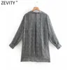 Zevity Women Vintage Houndstooth Plaid Print Casual Kimono Smock Blouse Female Perspective Shirt Roupas Chic Chemise Tops LS7581 210603