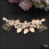 Clips Barrettes Bijoux Jewelrygolden Alliage Feuille Mariée Chapeaux Avec Peigne De Mariage Aessories Fille Tiara Demoiselle D'honneur Ornements De Cheveux En Gros