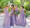 Lilac Halter Bridesmaid Dresses Chiffon Ruched Pleats Sash Floor Length Custom Made Maid Of Honor Gown Beach Wedding Party Wear Vestido 403 403