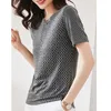 Tops de manga corta dorados y plateados para mujer, ropa de verano, camisa para mujer, blusa de punto salvaje ajustada con cuello redondo para mujer 9444 210527